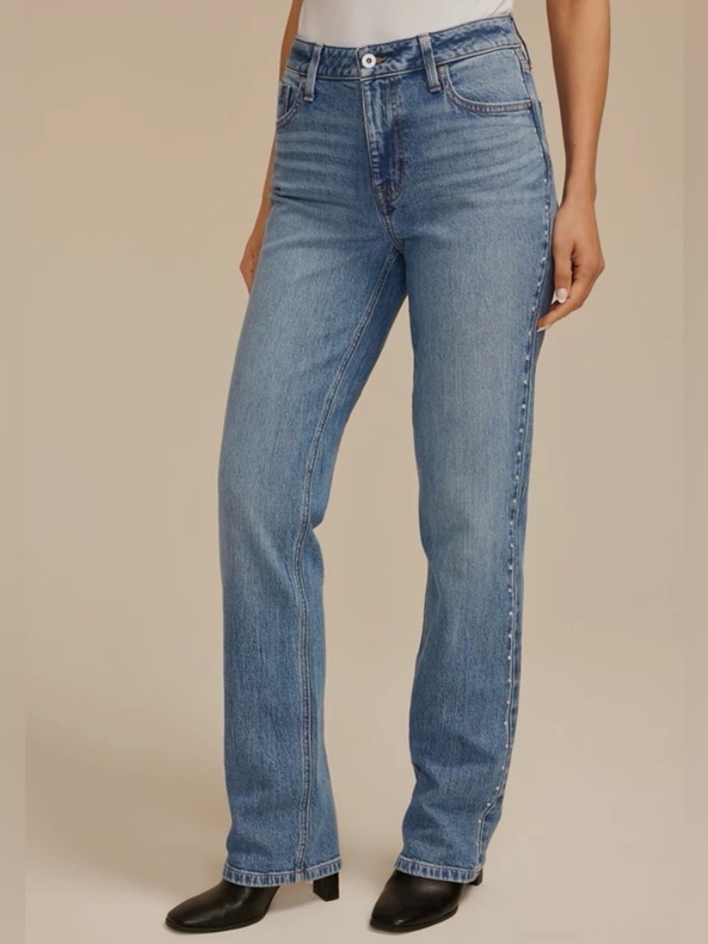 Edgely by Maurices Blue Straight Leg Jeans with Metallic Side‎ Seam Detail, Sz 8